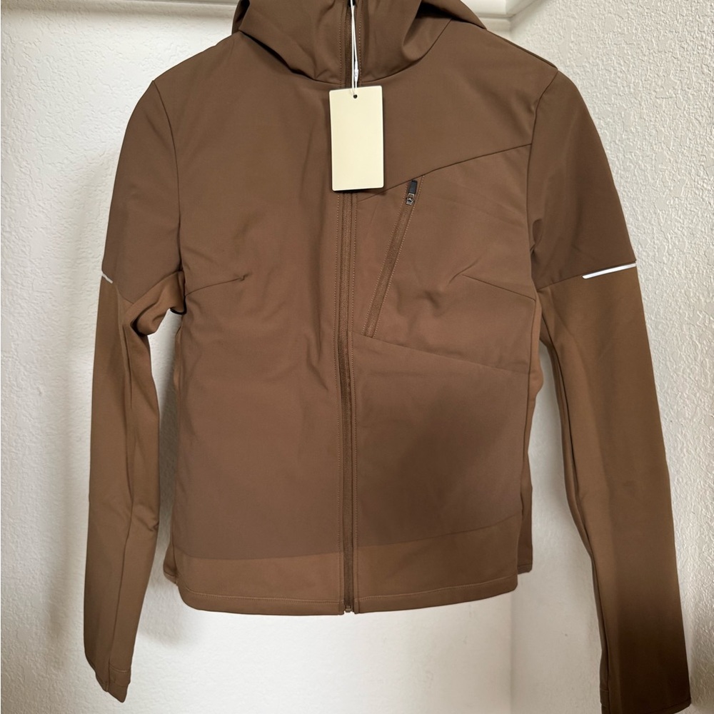 Halara Hooded Zipper Long Sleeve Thumb Hole Running Down Jacket Otter NWT Medium - Picture 8 of 14